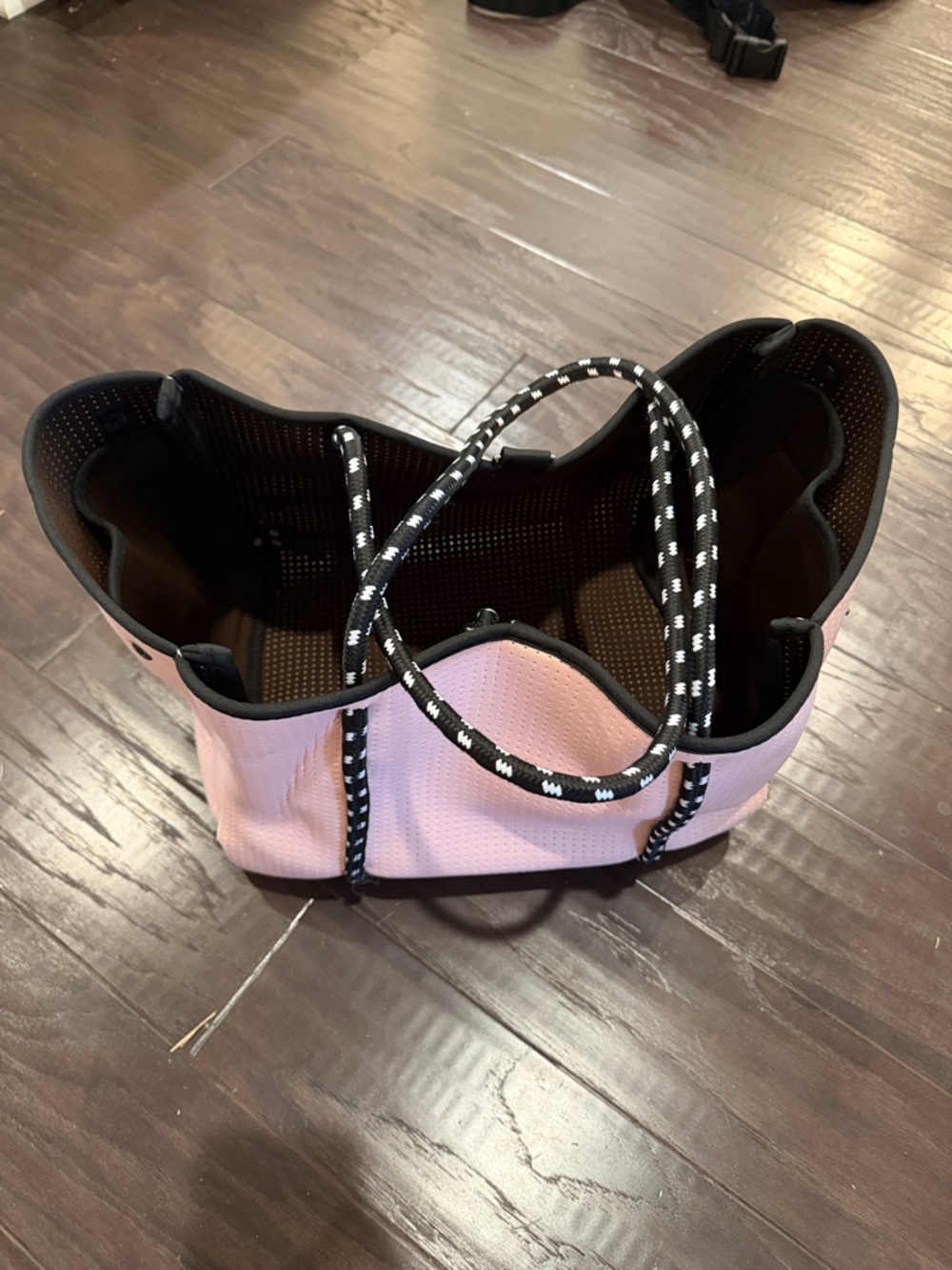 Pink Neoprene Tote with Black Rope Handles